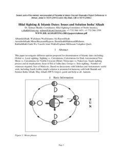 Several parts of this material were presented at Presented at Islamic Crescent Observation Project Conferences in Amman, Jordan in 1422H (2001G) and in Abu-Dhabi, UAE in 1427H (2006G)