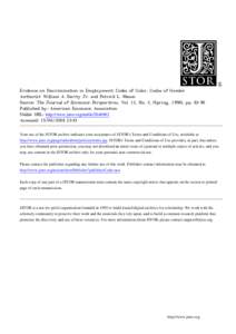 Evidence on Discrimination in Employment: Codes of Color, Codes of Gender Author(s): William A. Darity Jr. and Patrick L. Mason Source: The Journal of Economic Perspectives, Vol. 12, No. 2, (Spring, 1998), pp[removed]Publ