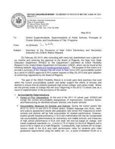 THE STATE EDUCATION DEPARTMENT / THE UNIVERSITY OF THE STATE OF NEW YORK / ALBANY, NY[removed]Office of P-12 Ira Schwartz, Assistant Commissioner Office of Accountability 55 Hanson Place, Room 400 Brooklyn, New York 11217