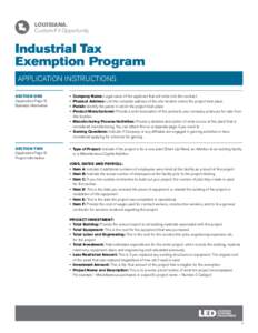 LOUISIANA. Custom-Fit Opportunity. Industrial Tax Exemption Program APPLICATION INSTRUCTIONS