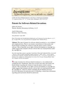 © 2003 The Charles Babbage Institute for the History of Information Technology 211 Andersen Library, 222 – 21st Avenue South, Minneapolis, MN[removed]USA Patents for Software-Related Inventions Jeffrey R. Kuester Thomas