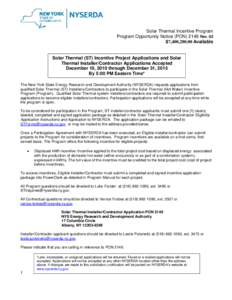 PON 2149 Solar Thermal Incentive Program Summary