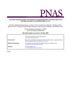 Ascorbate in pharmacologic concentrations selectively generates ascorbate radical and hydrogen peroxide in extracellular fluid in vivo Qi Chen, Michael Graham Espey, Andrew Y. Sun, Je-Hyuk Lee, Murali C. Krishna, Emily S