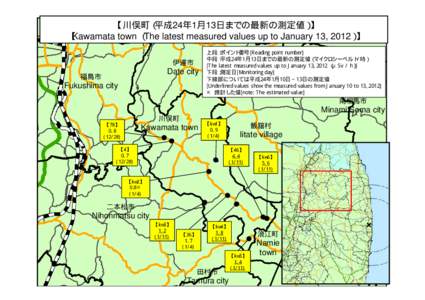 【川俣町（平成24年1月13日までの最新の測定値）】 【Kawamata town （The latest measured values up to January 13, 2012）】 伊達市 Date city