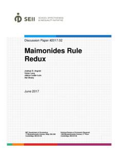 Discussion Paper #Maimonides Rule Redux Joshua D. Angrist Victor Lavy