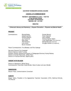   A EASTERN TOWNSHIPS SCHOOL BOARD COUNCIL OF COMMISSIONERS TUESDAY, SEPTEMBER 23, 2014 – 7:00 P.M. ETSB BOARD ROOM