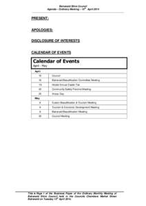 Balranald Shire Council th Agenda – Ordinary Meeting – 15 April 2014 ………………………………………………………………………………………………..…  PRESENT: