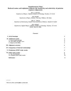 Supplementary Data Reduced amino acid alphabets improve the sensitivity and selectivity of pairwise sequence alignments Eric L. Peterson Department of Physics, California Institute of Technology, Pasadena, CA 91125
