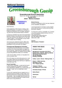 Greensborough Branch Newsletter Branch NoIncorporation No. A0044936A  October 2013