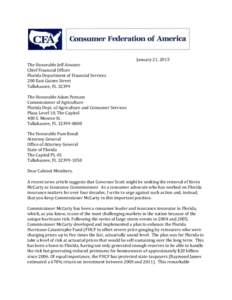 January 21, 2015 The Honorable Jeff Atwater Chief Financial Officer Florida Department of Financial Services 200 East Gaines Street Tallahassee, FL 32399