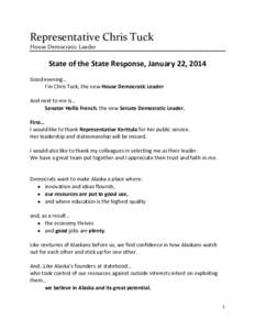 Microsoft Word - Rep Chris Tuck State of State Response[removed]docx