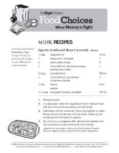 EatRight Ontario  FoodChoices When Money is Tight  MORE RECIPES