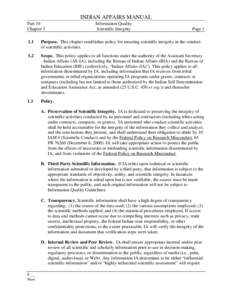 INDIAN AFFAIRS MANUAL Part 10 Chapter 3 Information Quality Scientific Integrity