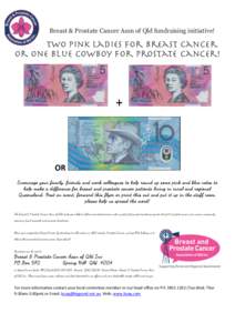Breast & Prostate Cancer Assn of Qld fundraising initiative!  Two Pink Ladies for Breast Cancer or one Blue Cowboy for Prostate Cancer!  	
  	
  	
  	
  	
  