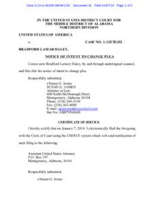 Case 3:13-cr[removed]WKW-CSC Document 41 Filed[removed]Page 1 of 2  IN THE UNITED STATES DISTRICT COURT FOR THE MIDDLE DISTRICT OF ALABAMA NORTHERN DIVISION UNITED STATES OF AMERICA