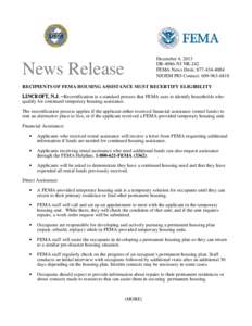 December 4, 2013 DR-4086-NJ NR-242 FEMA News Desk: [removed]NJOEM PIO Contact: [removed]News Release
