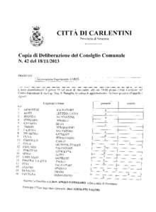 CITTÀ DI CARLENTINI Provincia di Siracusa ************ Copia di Deliberazione del Consiglio Comunale N. 42 del18/ll/2013