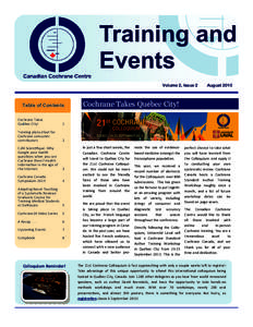 Training and Events Volume 2, Issue 2 Table of Contents Cochrane Takes