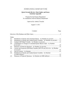 Quota Formula Review: Data Update and Issues Statistical Appendix; IMF Policy Paper; August 17, 2011