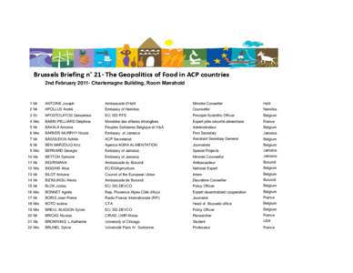 Brussels Briefing n° 21- The Geopolitics of Food in ACP countries 2nd February[removed]Charlemagne Building, Room Manshold 1 Mr  ANTOINE Joseph