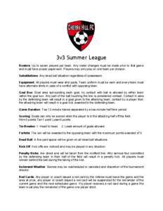 3v3 Summer League Rosters: Up to seven players per team. Any roster changes must be made prior to first game and must have proper paperwork. Players may only play on one team per division. Substitutions: Any dead ball si