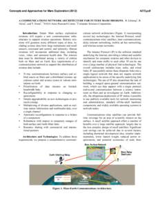 Concepts and Approaches for Mars Exploration[removed]pdf A COMMUNICATIONS NETWORK ARCHITECTURE FOR FUTURE MARS MISSIONS. R. Gilstrap1, R. Alena1, and T. Stone2, 1NASA Ames Research Center, 2Computer Sciences Corpora