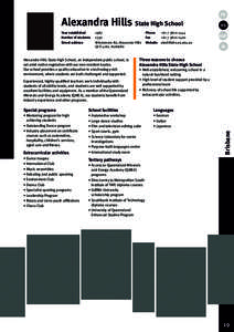 Alexandra Hills State High School Year established 	 1987 Number of students 	1350	 Street address	 Windemere Rd, Alexandra Hills