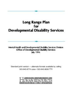 Long Range Plan for Developmental Disability Services