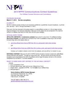 2014 NFPW Communications Contest Guidelines For Affiliate Contest Directors and Committees POSTMARK DEADLINE March 17, 2014