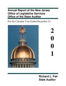 Annual Report of the New Jersey Office of Legislative Services Office of the State Auditor For the Calendar Year Ended December 31,  2