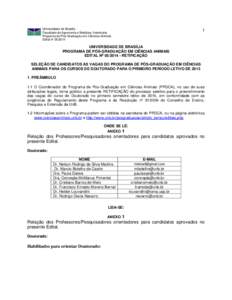 Universidade de Brasília Faculdade de Agronomia e Medicina Veterinária Programa de Pós-Graduação em Ciências Animais Edital nº 