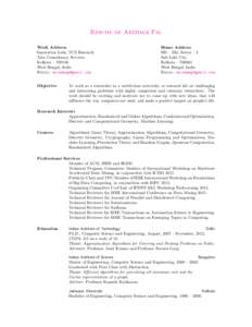 Resume of Arindam Pal Work Address Innovation Labs, TCS Research Tata Consultancy Services Kolkata – West Bengal, India