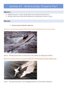 Activity #1 - Hook Activity: Friend or Foe? Objectives:  Identify the need to correctly classify objects based on physical characteristics.  Introduce the diversity of life and the importance of classification syst