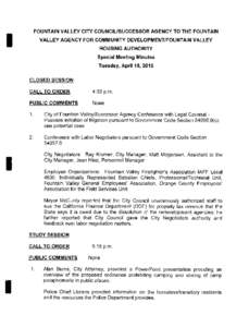 FOUNTAIN VALLEY CITY COUNCIUSUCCESSOR AGENCY TO THE FOUNTAIN VALLEY AGENCY FOR COMMUNITY DEVELOPMENTFOUNTAIN VALLEY HOUSING AUTHORITY Special Meeting Minutes