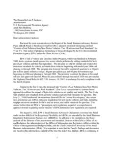 October 14, 2011 SBAR Panel Letter to EPA Administrator Lisa P. Jackson