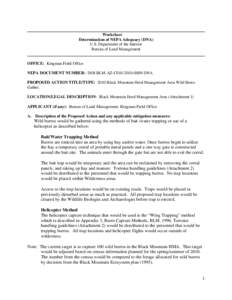 Worksheet Determination of NEPA Adequacy (DNA) U.S. Department of the Interior Bureau of Land Management  OFFICE: Kingman Field Office