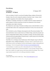 Press Release Containing… 29 January – 15 March 22 January 2015