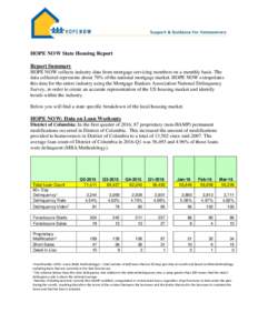 HOPE NOW State Housing Report Report Summary HOPE NOW collects industry data from mortgage servicing members on a monthly basis. The data collected represents about 70% of the national mortgage market. HOPE NOW extrapola