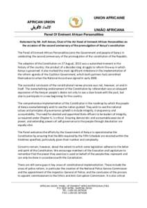 UNION AFRICAINE AFRICAN UNION UNIÃO AFRICANA Panel Of Eminent African Personalities Statement by Mr. Kofi Annan, Chair of the AU Panel of Eminent African Personalities on the occasion of the second anniversary of the pr