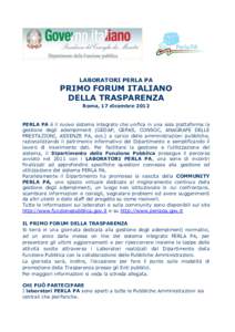 LABORATORI PERLA PA  PRIMO FORUM ITALIANO DELLA TRASPARENZA Roma, 17 dicembre 2012