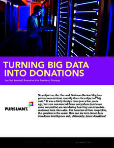 TURNING BIG DATA INTO DONATIONS by Curt Swindoll, Executive Vice President, Strategy No subject on the Harvard Business Review blog has gotten more airtime recently than the subject of “big