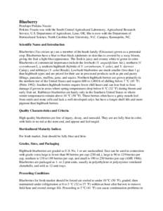 Blueberry Penelope Perkins-Veazie Perkins-Veazie was with the South Central Agricultural Laboratory, Agricultural Research Service, U.S. Department of Agriculture, Lane, OK. She is now with the Department of Horticultura
