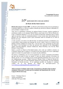 Communiqué de presse Pour publication immédiate 10e  anniversaire de la vente aux enchères