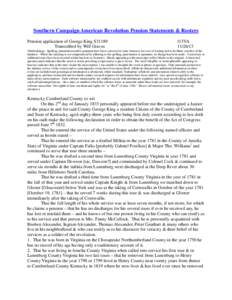 Southern Campaign American Revolution Pension Statements & Rosters Pension application of George King S31189 Transcribed by Will Graves f13VA[removed]