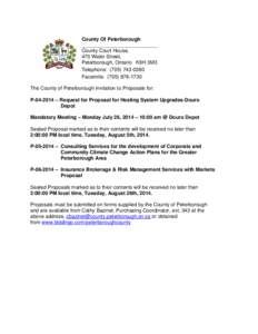 County Of Peterborough ___________________________ County Court House, 470 Water Street, Peterborough, Ontario K9H 3M3 Telephone: ([removed]