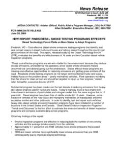 News Release[removed]New Report Finds Diesel Smoke Testing Programs Effective