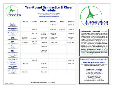 Year-Round Gymnastics & Cheer Schedule      