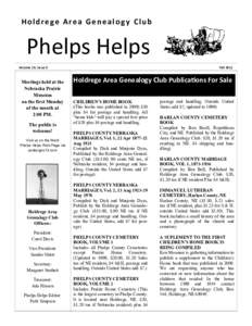Volume 19, Issue 3  Phelps Helps Holdrege Area Genealogy Club
