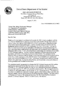 United States Department of the Interior FISH AND WILDLIFE SERVICE New Mexico Ecological Services Field Office 2105 Osuna NE Albuquerque, New Mexico[removed]Phone: ([removed]Fax: ([removed]