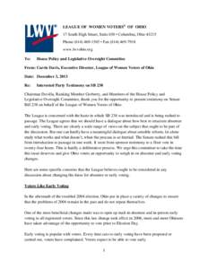 LEAGUE OF WOMEN VOTERS® OF OHIO 17 South High Street, Suite 650 • Columbus, Ohio[removed]Phone[removed] • Fax[removed]www.lwvohio.org To: